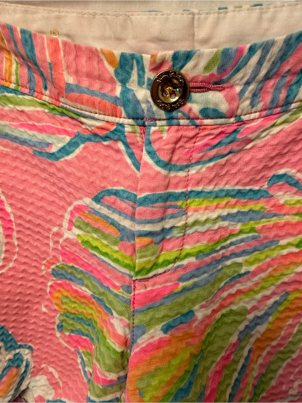 Lilly Pulitzer Buttercup Shorts Tropical Palm Scallop Hem Textured Cotton Size 0 - Picture 2 of 9